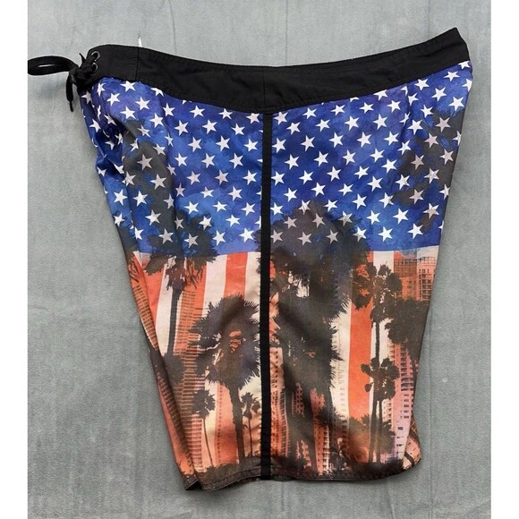 Joe Boxer Board Shorts Men's 40 Retro Tropical Stars Patriotic Unlined Blue Red - Picture 4 of 10